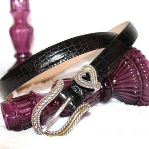 Brighton Heart Buckle Two-Tone Gold & Silver Belt --Size Small/30--Croc Embossed